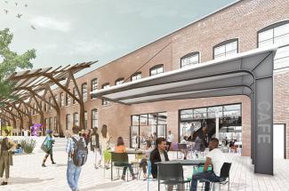 Rendering of outdoor space at Gray Design Building